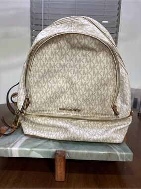 Michael Kors Cream Logo Mini Backpack with Gold Hardware